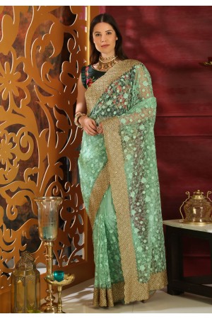 Light green silk party wear saree  4119